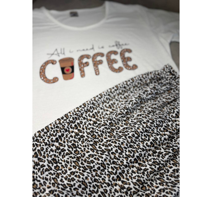 Женская пижама, домашний костюм футболка и шорты Coffee котон