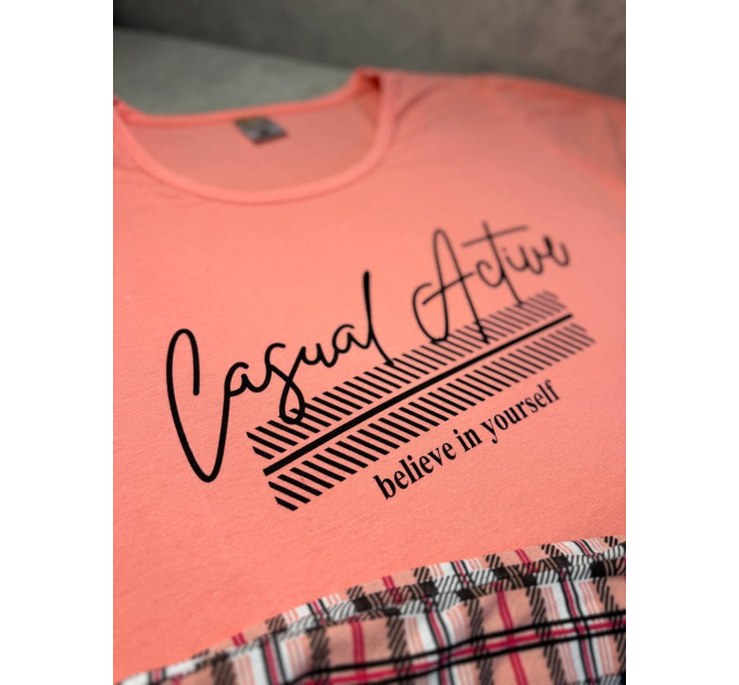 Піжама жіноча, футболка та шорти  Casual рожева котон 