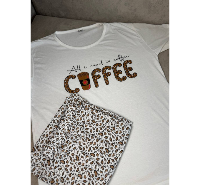 Піжама жіноча, домашній костюм футболка та бриджі Coffee котон 