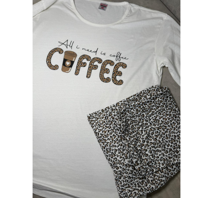 Піжама жіноча, домашній костюм штани та кофта довгий рукав норма Coffee