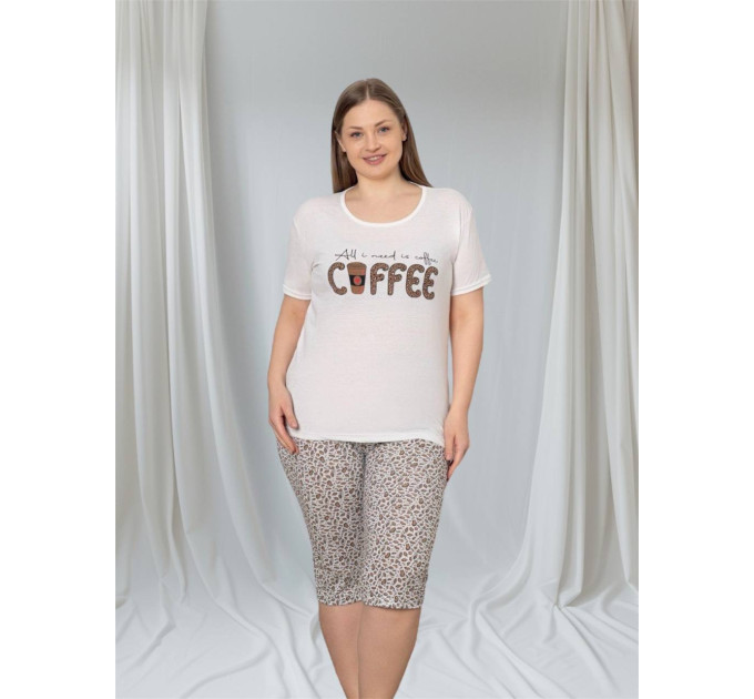 Піжама жіноча, домашній костюм футболка та бриджі Coffee котон Піжама жіноча, домашній костюм футболка та бриджі Coffee котон