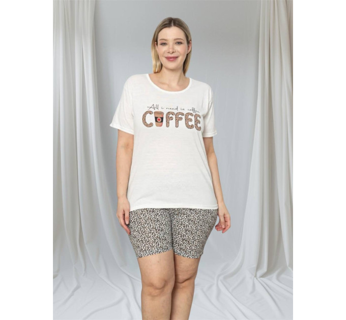 Женская пижама, домашний костюм футболка и шорты Coffee котон