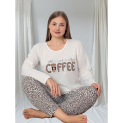 Піжама жіноча, домашній костюм штани та кофта довгий рукав норма Coffee