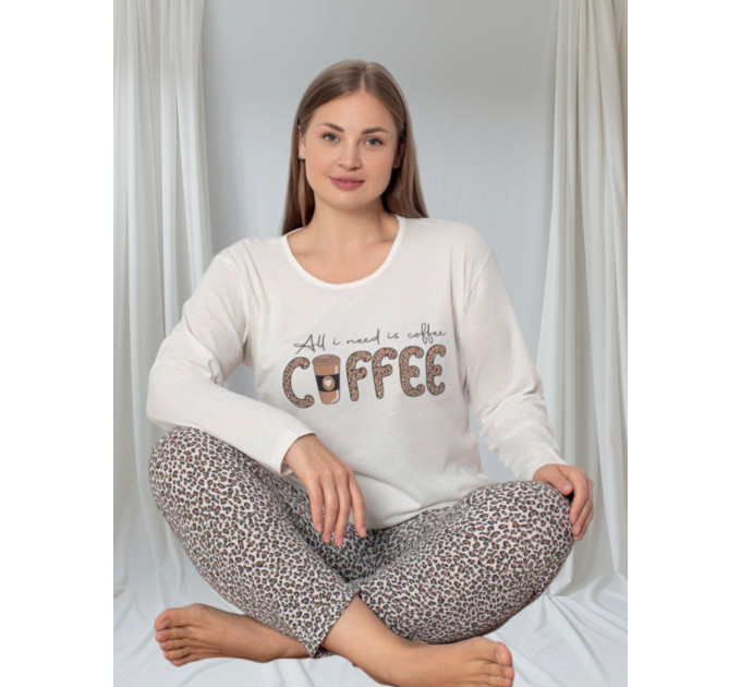 Піжама жіноча, домашній костюм штани та кофта довгий рукав норма Coffee